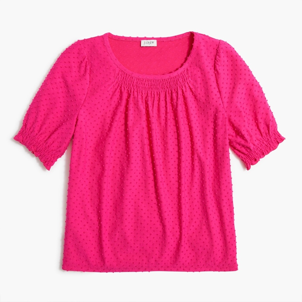 J.Crew Factory Clip Dot Smocked Puff Sleeve Top